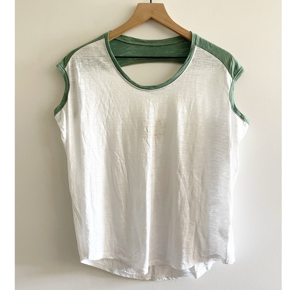 Nation LTD White & Green Trim Cap Sleeve Back Detail T Shirt